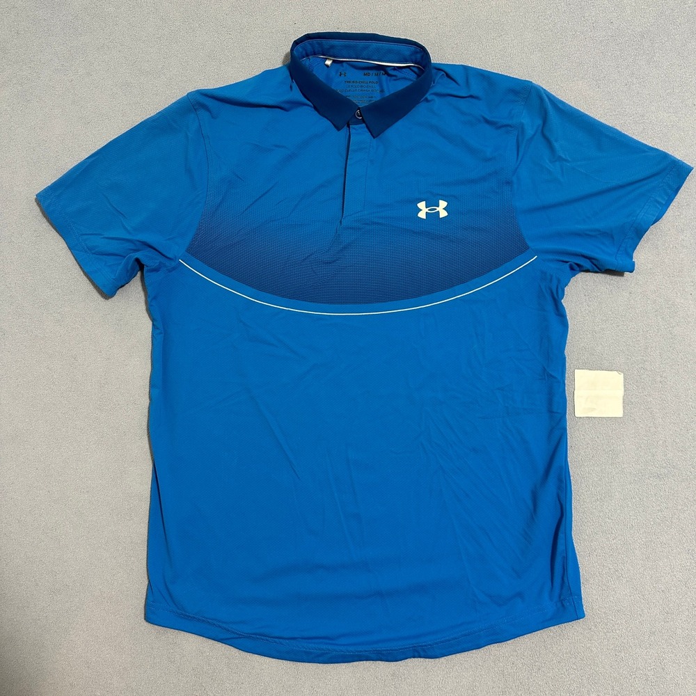 Under Armour Iso-Chill Polo Shirt Gradient Heat Gear Loose Fit Blue Mens Size M